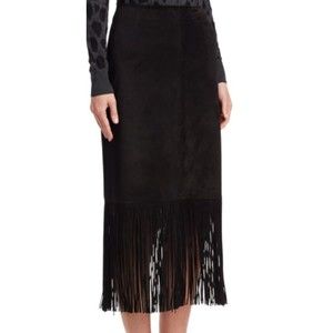 AKRIS PUNTO Black Fringe Trim Suede Skirt Size 8 NEW